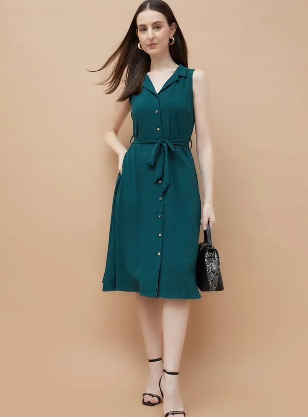 CODE Textured Belted Shirt Dress